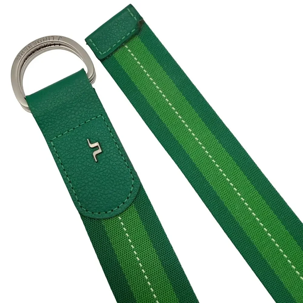 J.Lindeberg Green Striped D-Ring Golf Belt One Size Sporty Athletic Casualwear